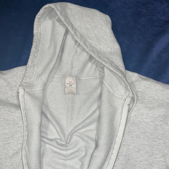 Grey/white zip up hooded sweatshirt. - Picture 2 of 3